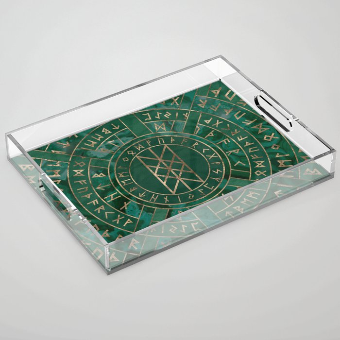 Web of Wyrd - Malachite, Leather and Golden texture Acrylic Tray Gallery Image 1