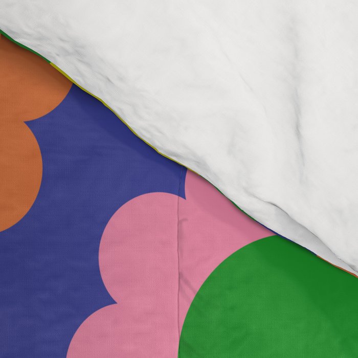 Happy Flowers Colorful Retro Pattern on Blue Comforter Gallery Image 4