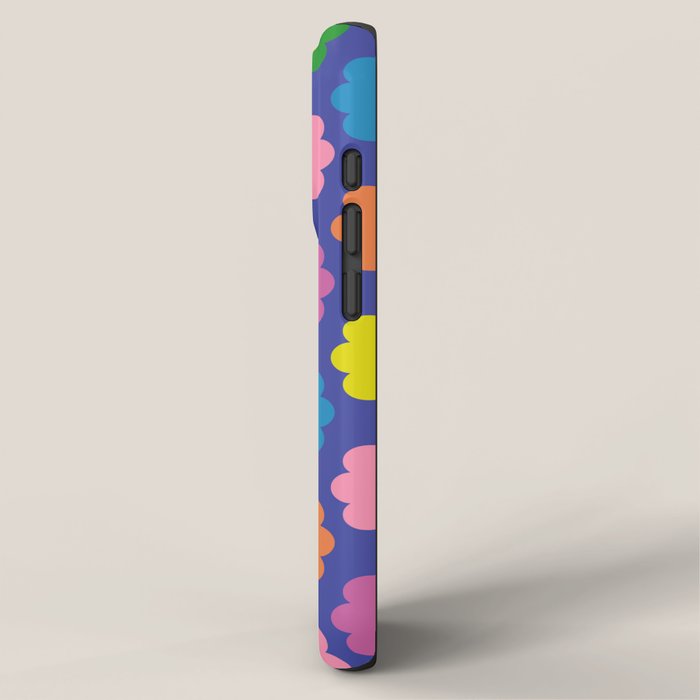 Happy Flowers Colorful Retro Pattern on Blue iPhone Case Gallery Image 2