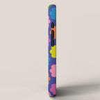 Happy Flowers Colorful Retro Pattern on Blue iPhone Case Gallery Image 2