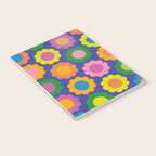 Happy Flowers Colorful Retro Pattern on Blue Notebook Gallery Image 3