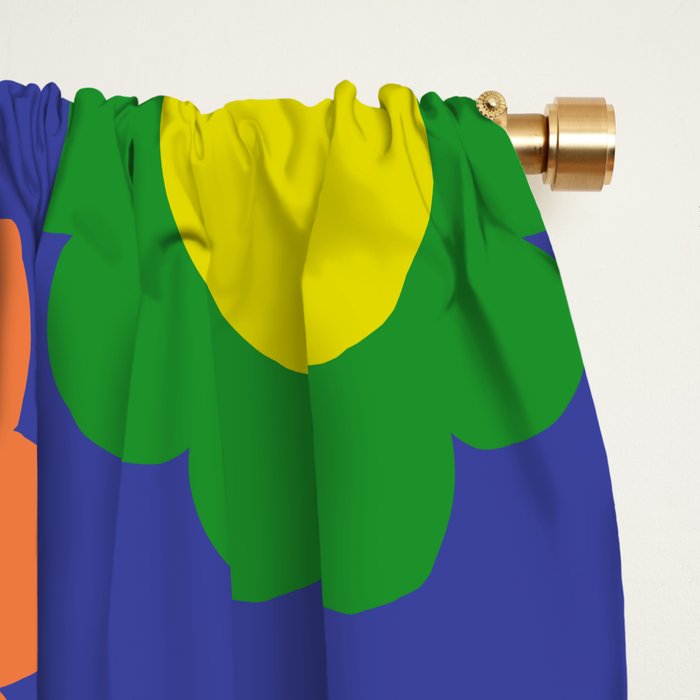 Happy Flowers Colorful Retro Pattern on Blue Window Curtain Gallery Image 2