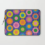 Happy Flowers Colorful Retro Pattern on Blue Laptop Sleeve Gallery Image 1