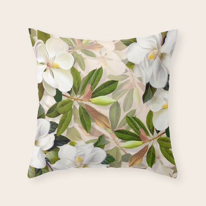 Magnolia Flowers Spring Blossom Throw Pillow Gallery Image 6