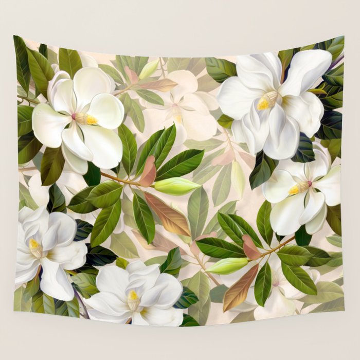 Magnolia Flowers Spring Blossom Wall Tapestry Gallery Image 1