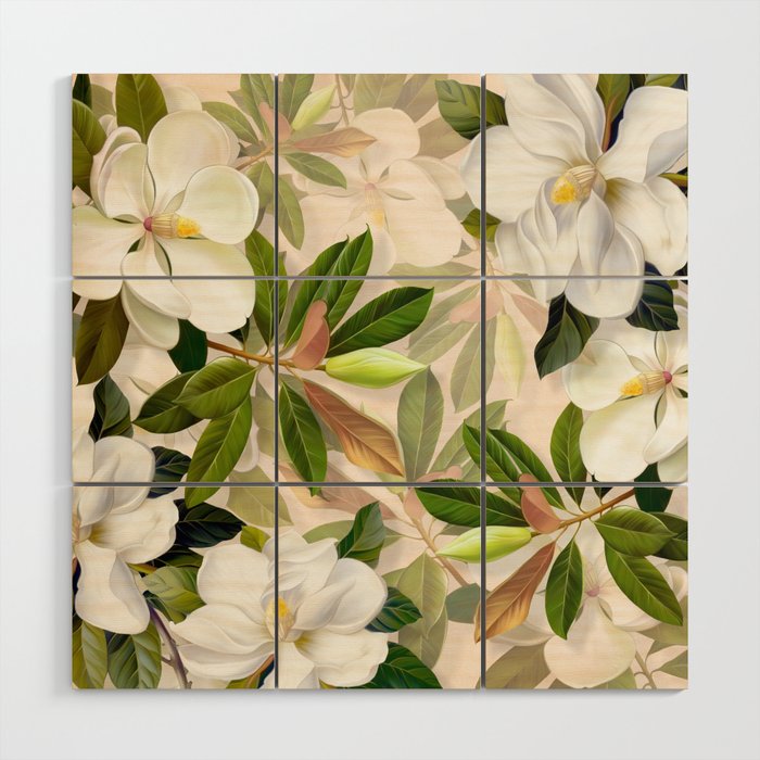 Magnolia Flowers Spring Blossom Wood Wall Art Gallery Image 1