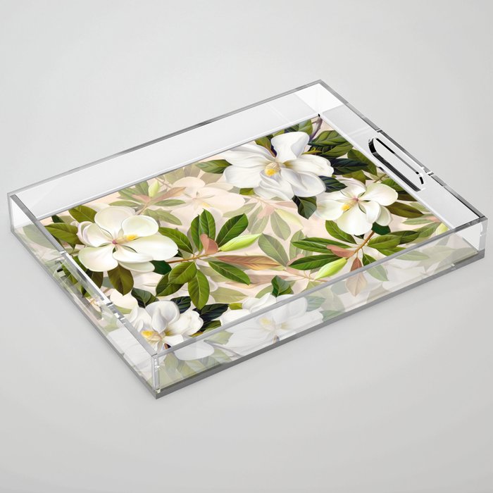 Magnolia Flowers Spring Blossom Acrylic Tray Gallery Image 1