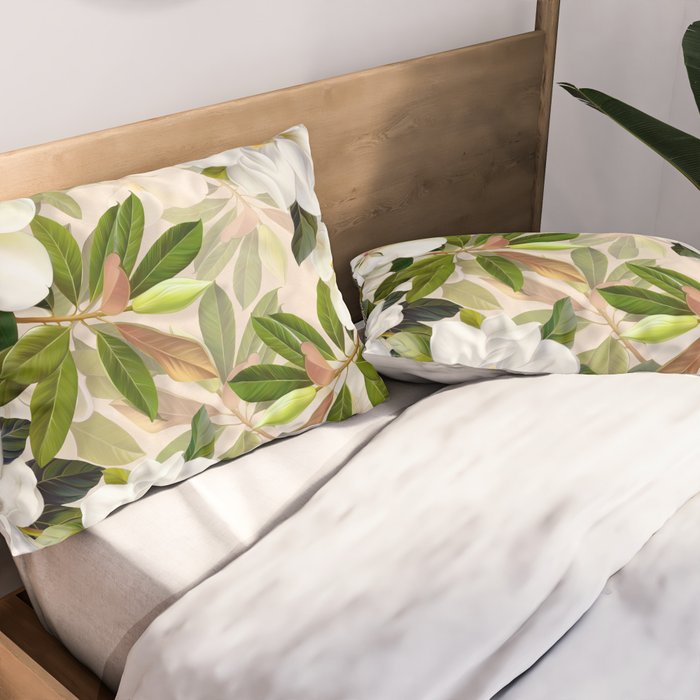 Magnolia Flowers Spring Blossom Pillow Sham Gallery Image 2