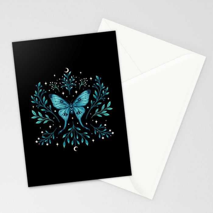 Mystical Luna Moth - Turquoise Stationery Card Gallery Image 2