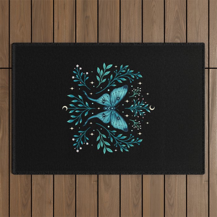 Mystical Luna Moth - Turquoise Outdoor Rug Gallery Image 1