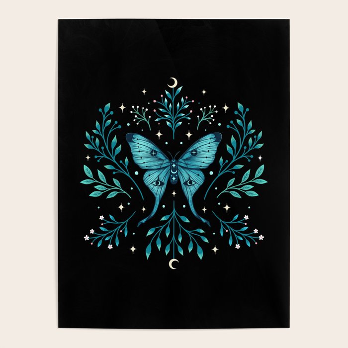 Mystical Luna Moth - Turquoise Poster Gallery Image 1