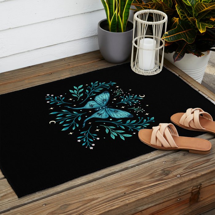 Mystical Luna Moth - Turquoise Outdoor Rug Gallery Image 2
