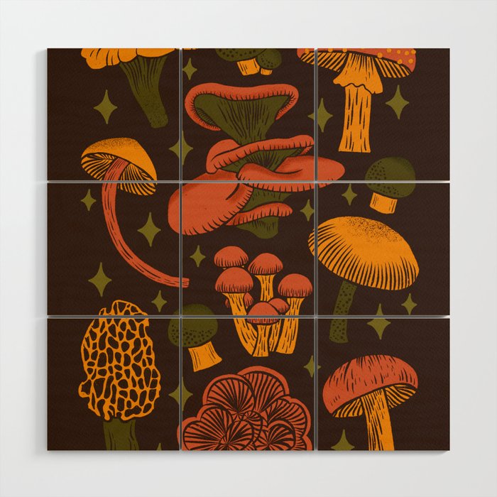 Texas Mushrooms âÂ Dark Multicolor Wood Wall Art Gallery Image 1