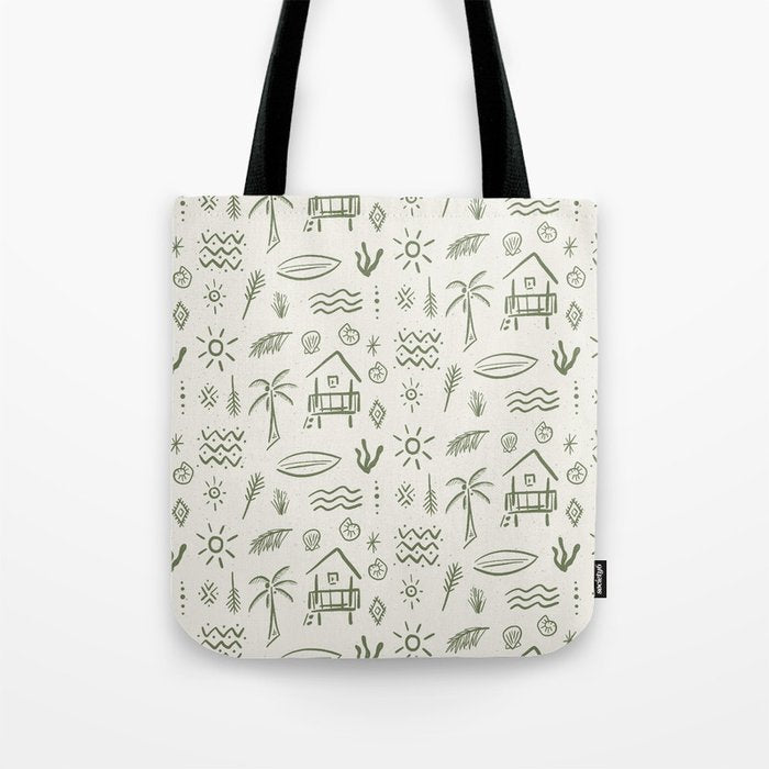 Modern Surf Shack . Paradise Green Tote Bag Gallery Image 1