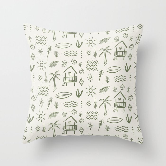 Modern Surf Shack . Paradise Green Throw Pillow Gallery Image 6