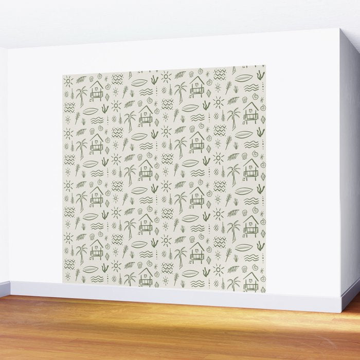 Modern Surf Shack . Paradise Green Wall Mural Gallery Image 2