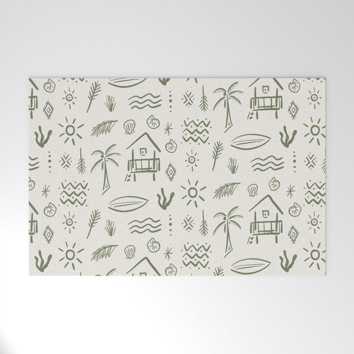 Modern Surf Shack . Paradise Green Welcome Mat Gallery Image 1