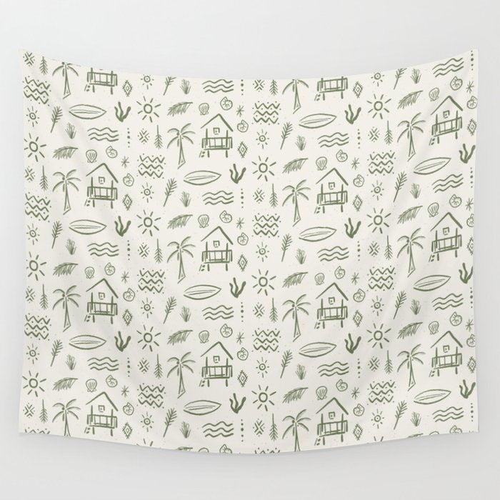 Modern Surf Shack . Paradise Green Wall Tapestry Gallery Image 4