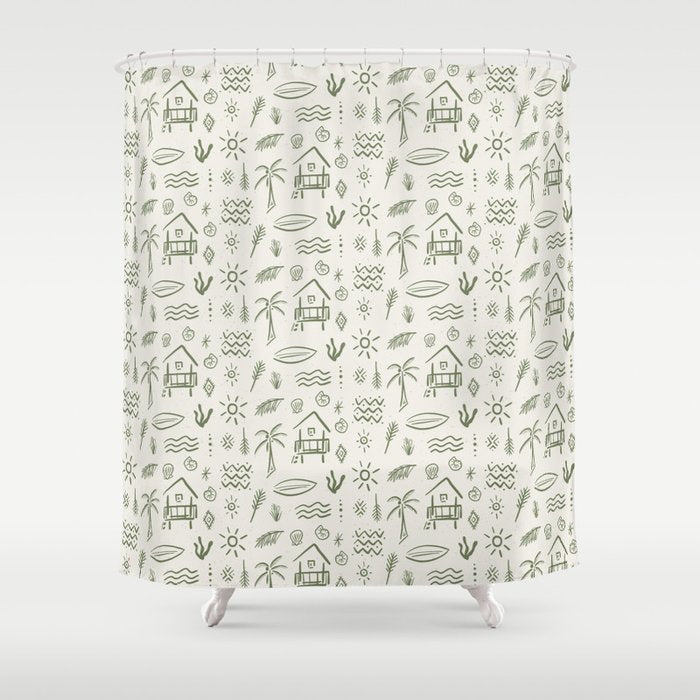 Modern Surf Shack . Paradise Green Shower Curtain Gallery Image 1