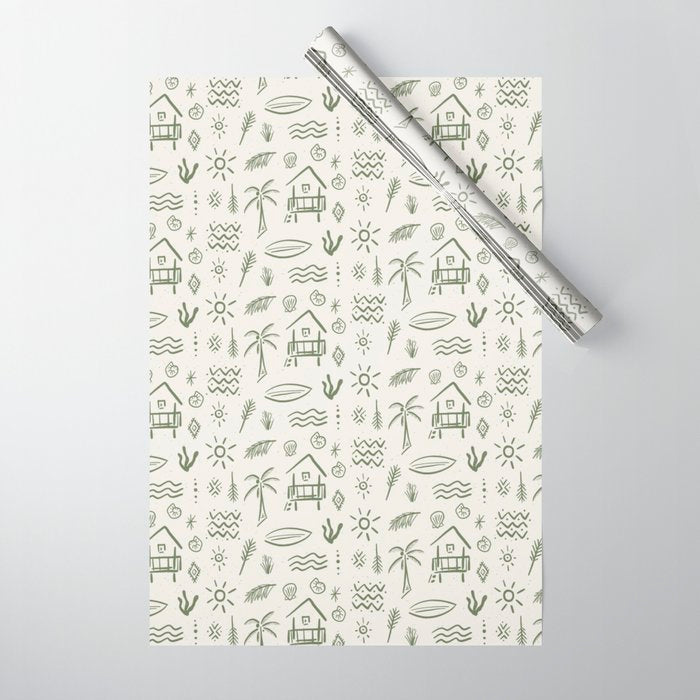 Modern Surf Shack . Paradise Green Wrapping Paper Gallery Image 1