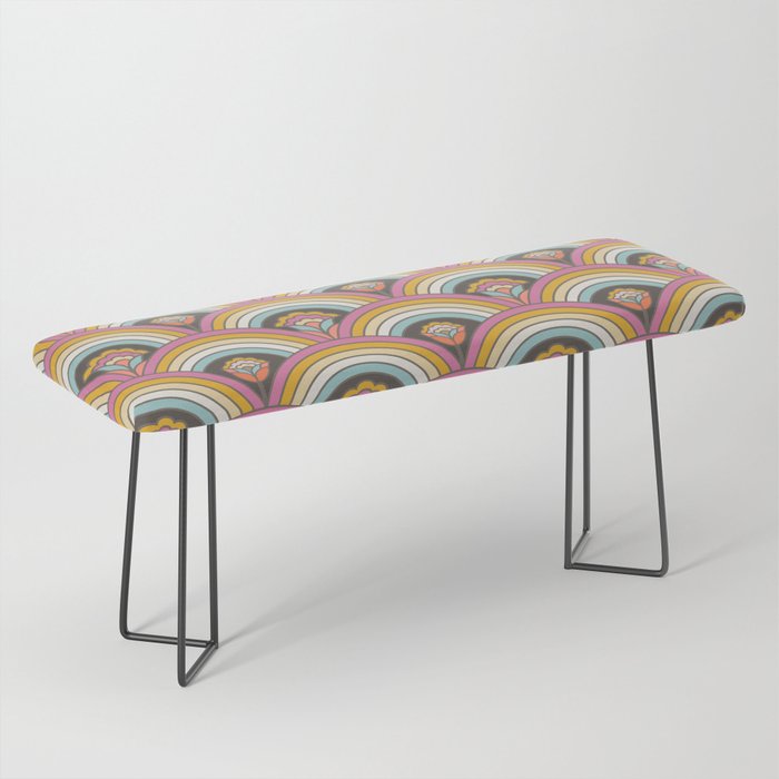Retro Rainbow Flowers - multi-color Bench Gallery Image 1