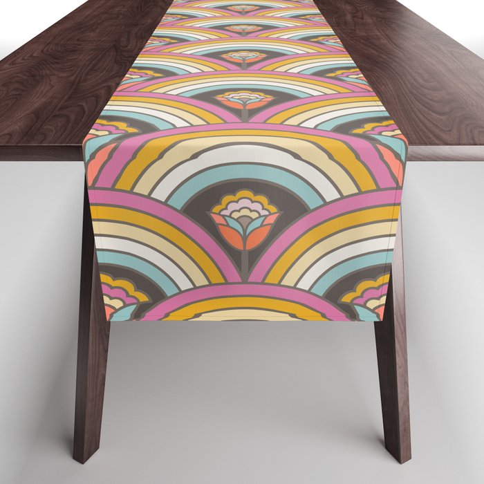 Retro Rainbow Flowers - multi-color Table Runner Gallery Image 1