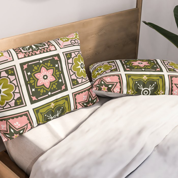 Talavera Mexican Tile - Blush & Sage Palette Pillow Sham Gallery Image 2