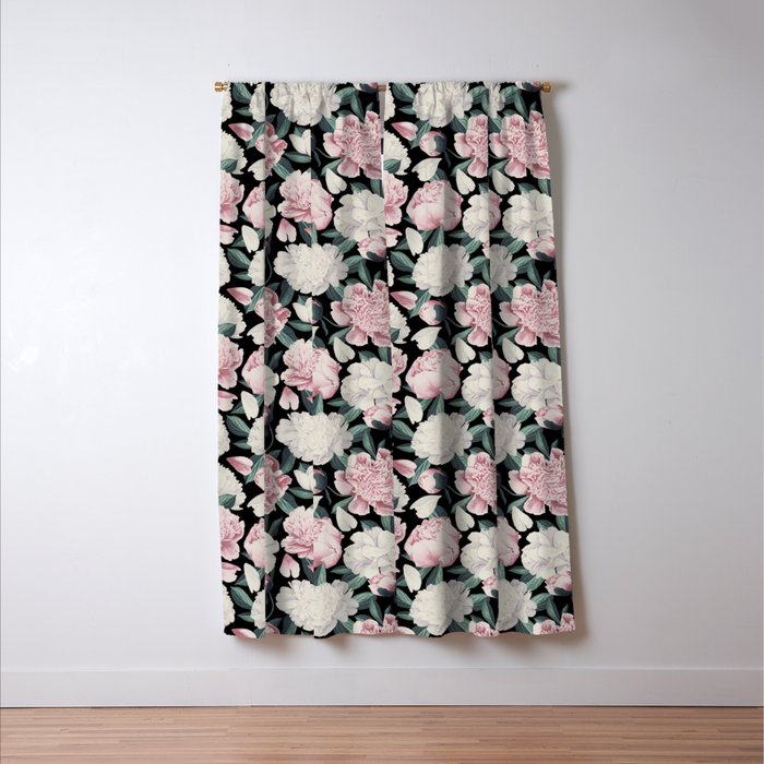 Chic Peonies on Black Window Curtain Gallery Image 3