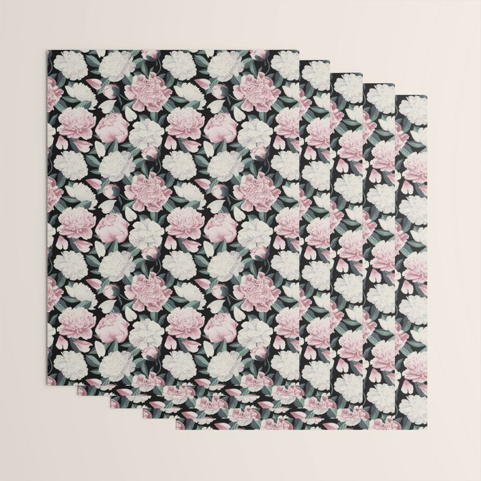 Chic Peonies on Black Wrapping Paper Gallery Image 3