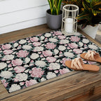Chic Peonies on Black Outdoor Rug Gallery Image 2