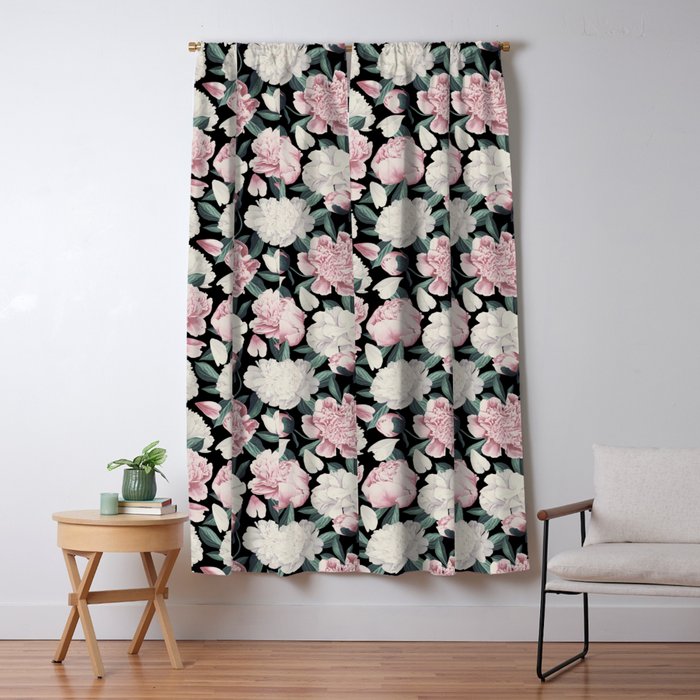 Chic Peonies on Black Window Curtain Gallery Image 5
