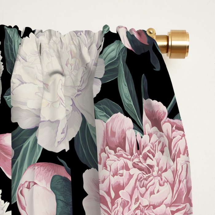 Chic Peonies on Black Window Curtain Gallery Image 2