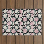Chic Peonies on Black Outdoor Rug Gallery Image 1