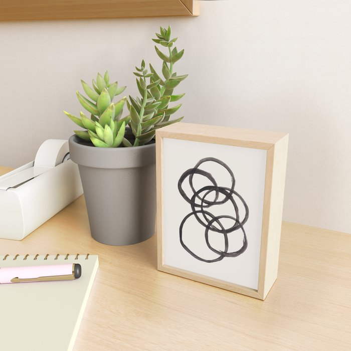 Bubble Rings Minimalist Modern Mid Century Black Ink Spirals Funky Nesting Rings Mini Art Print Gallery Image 2