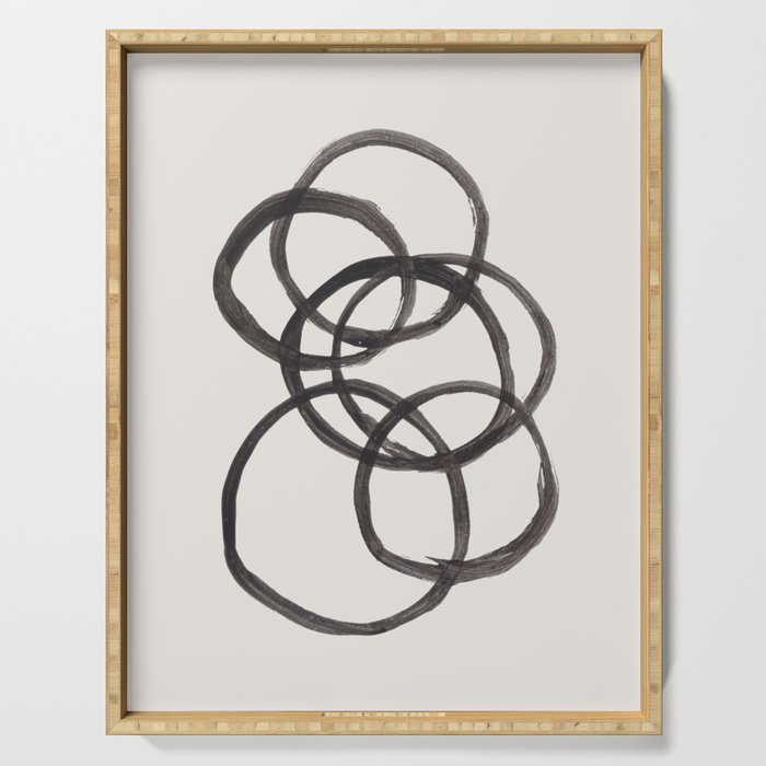 Bubble Rings Minimalist Modern Mid Century Black Ink Spirals Funky Nesting Rings Serving Tray Gallery Image 1