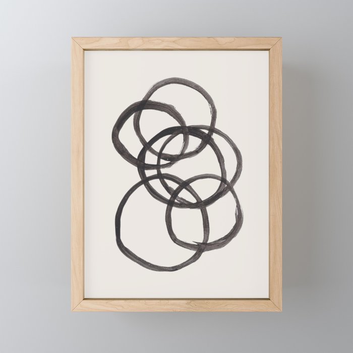 Bubble Rings Minimalist Modern Mid Century Black Ink Spirals Funky Nesting Rings Mini Art Print Gallery Image 1