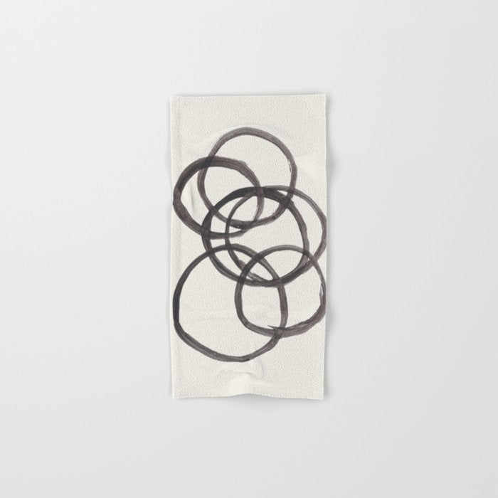 Bubble Rings Minimalist Modern Mid Century Black Ink Spirals Funky Nesting Rings Bath Towel Gallery Image 1