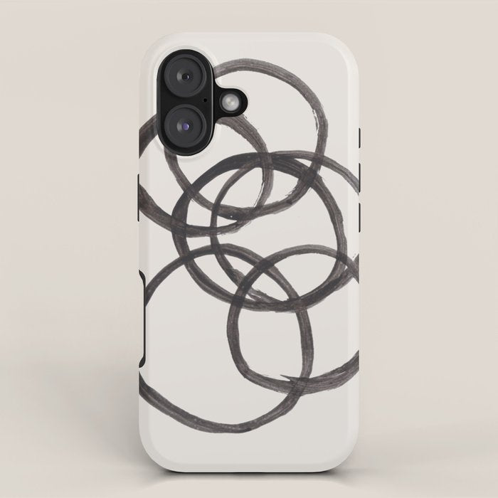 Bubble Rings Minimalist Modern Mid Century Black Ink Spirals Funky Nesting Rings iPhone Case Gallery Image 1