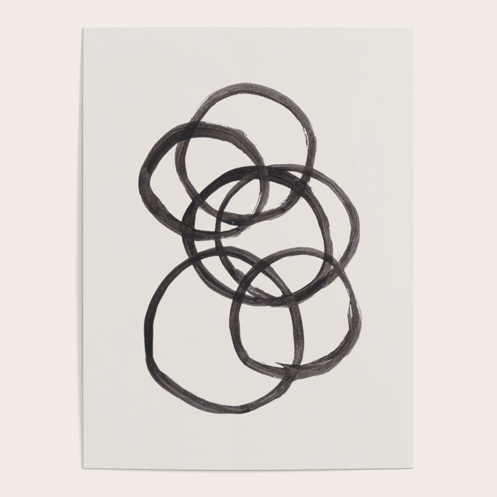 Bubble Rings Minimalist Modern Mid Century Black Ink Spirals Funky Nesting Rings Poster Gallery Image 4