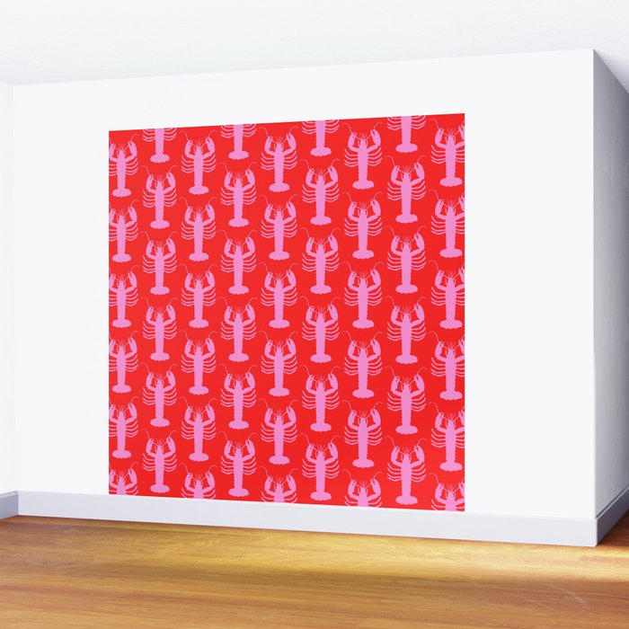 Pop Lobsters Preppy Pink and Red Pattern Wall Mural Gallery Image 2