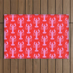 Pop Lobsters Preppy Pink and Red Pattern Outdoor Rug Gallery Image 1