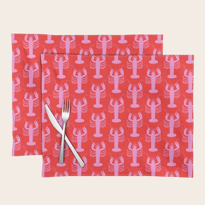 Pop Lobsters Preppy Pink and Red Pattern Placemat Gallery Image 1