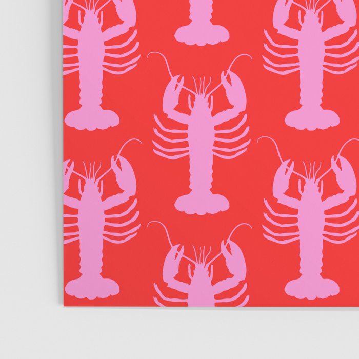 Pop Lobsters Preppy Pink and Red Pattern Poster Gallery Image 3