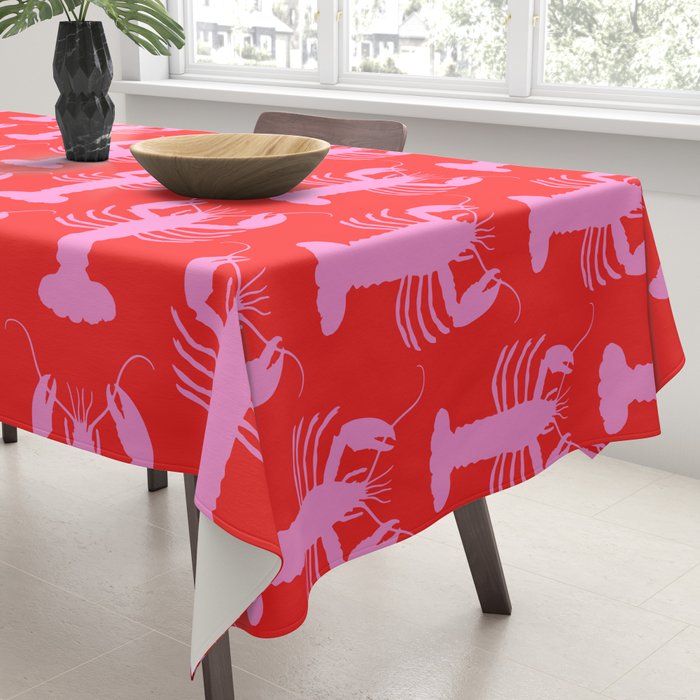 Pop Lobsters Preppy Pink and Red Pattern Tablecloth Gallery Image 3