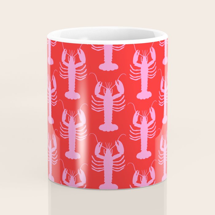 Pop Lobsters Preppy Pink and Red Pattern Coffee Mug Gallery Image 4