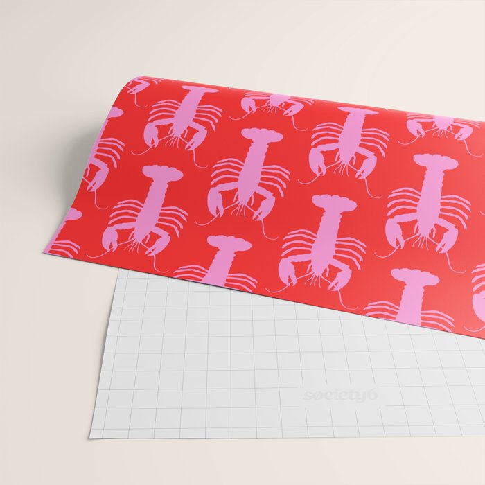 Pop Lobsters Preppy Pink and Red Pattern Wrapping Paper Gallery Image 2