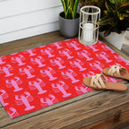 Pop Lobsters Preppy Pink and Red Pattern Outdoor Rug Gallery Image 2