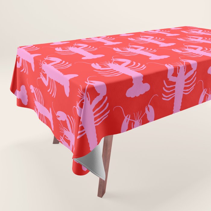 Pop Lobsters Preppy Pink and Red Pattern Tablecloth Gallery Image 1