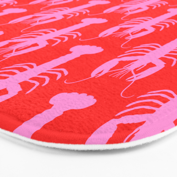 Pop Lobsters Preppy Pink and Red Pattern Bath Mat Gallery Image 3