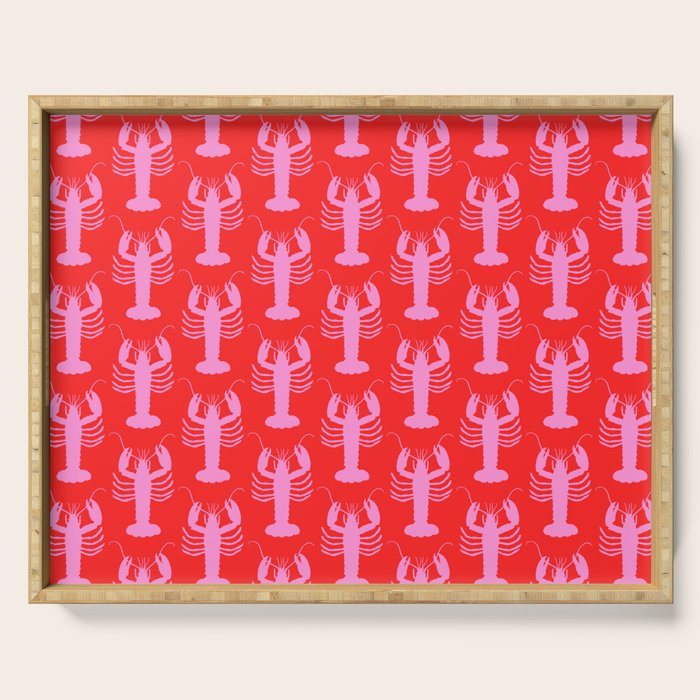 Pop Lobsters Preppy Pink and Red Pattern Serving Tray Gallery Image 1